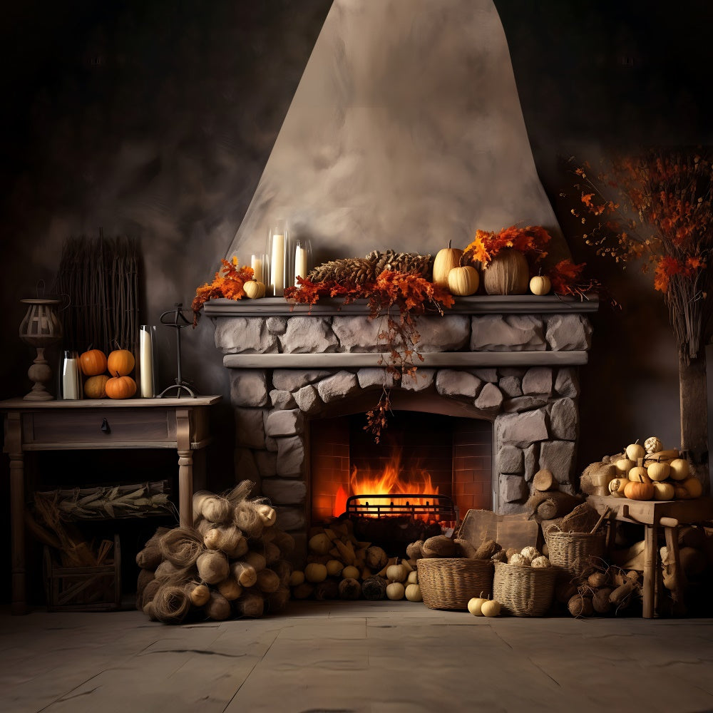 Autumn Fireplace Leaves Candles Backdrop BRP7-75