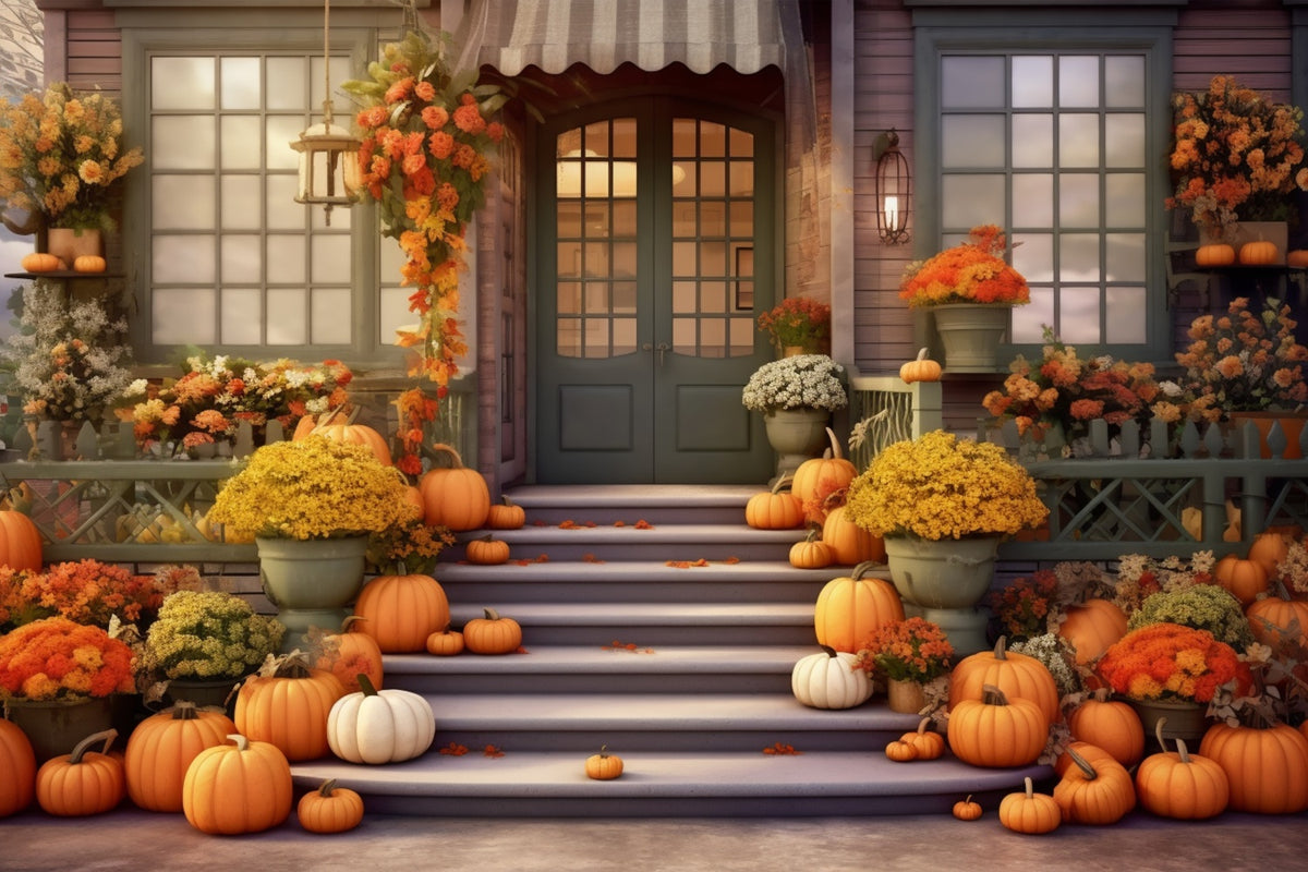 Fall Pumpkin Store Green Door Backdrop BRP7-77