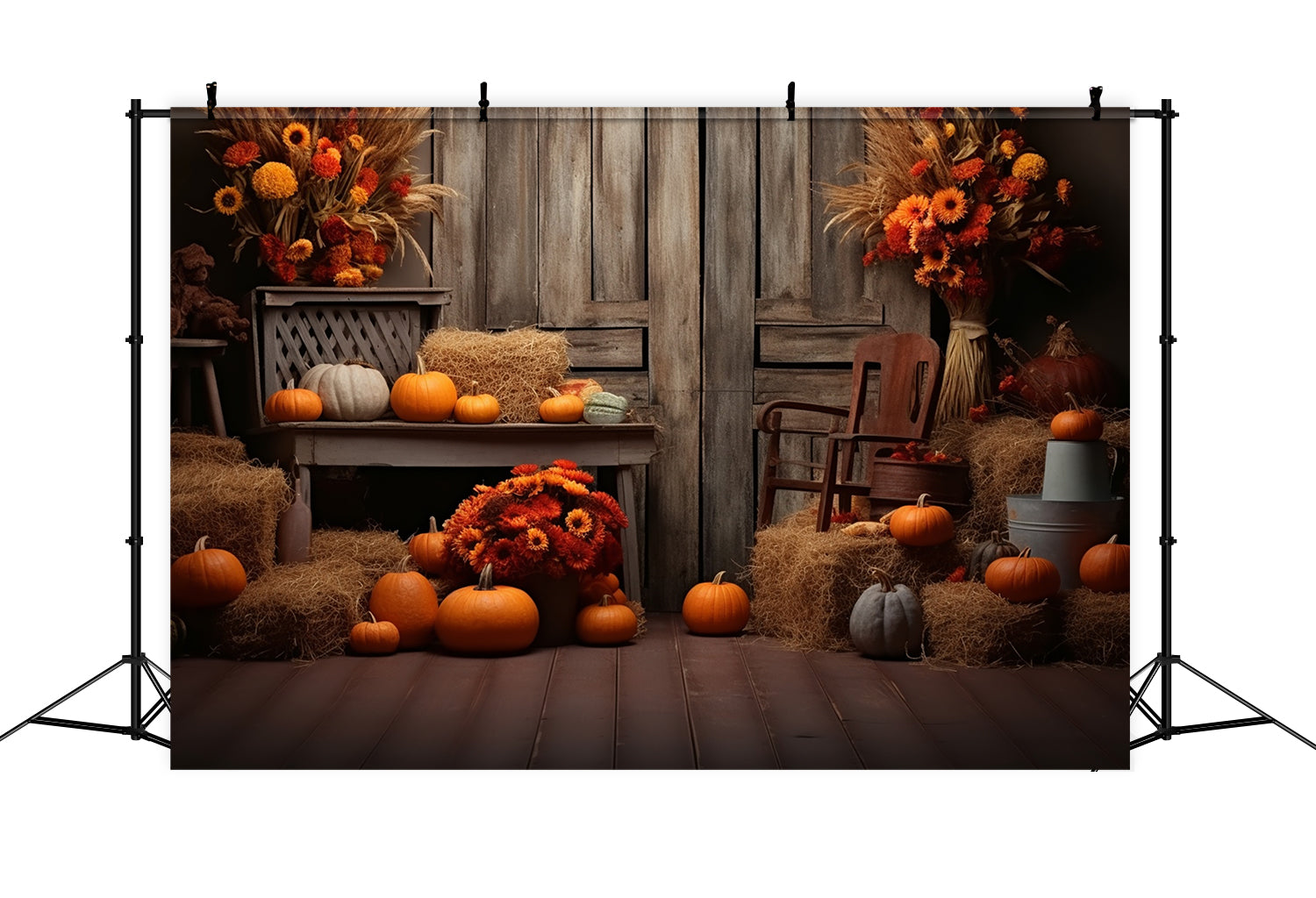 Fall Pumpkin Barn with Wood Door Backdrop BRP7-78