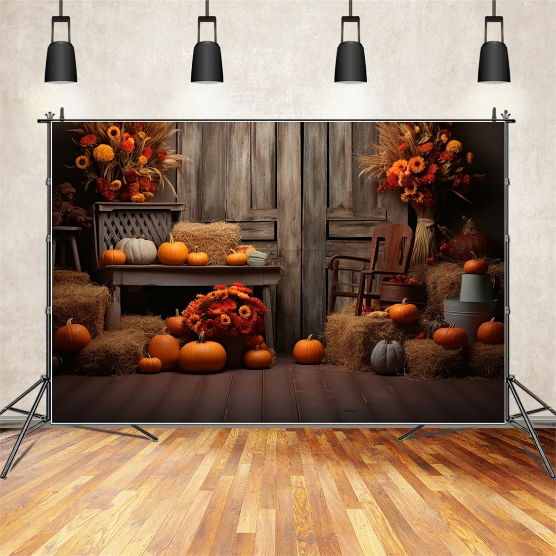 Fall Pumpkin Barn with Wood Door Backdrop BRP7-78