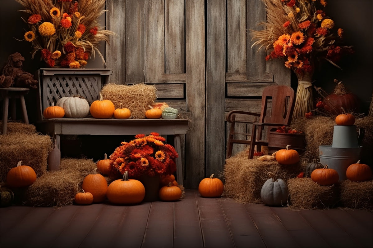 Fall Pumpkin Barn with Wood Door Backdrop BRP7-78