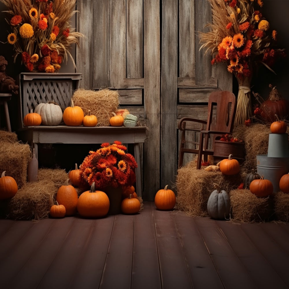 Fall Pumpkin Barn with Wood Door Backdrop BRP7-78