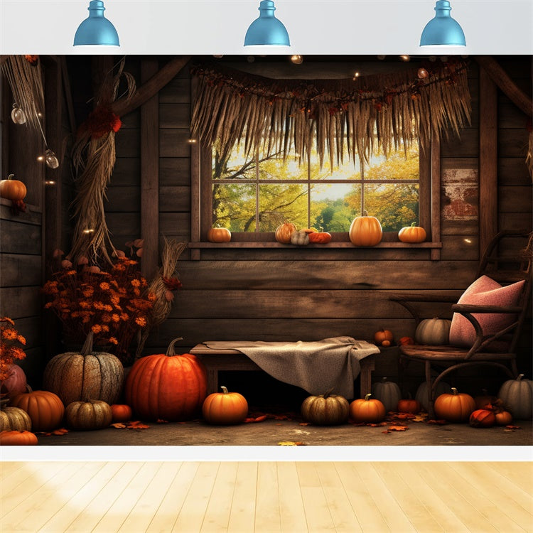 Autumn Pumpkin Barn Window Backdrop BRP7-81