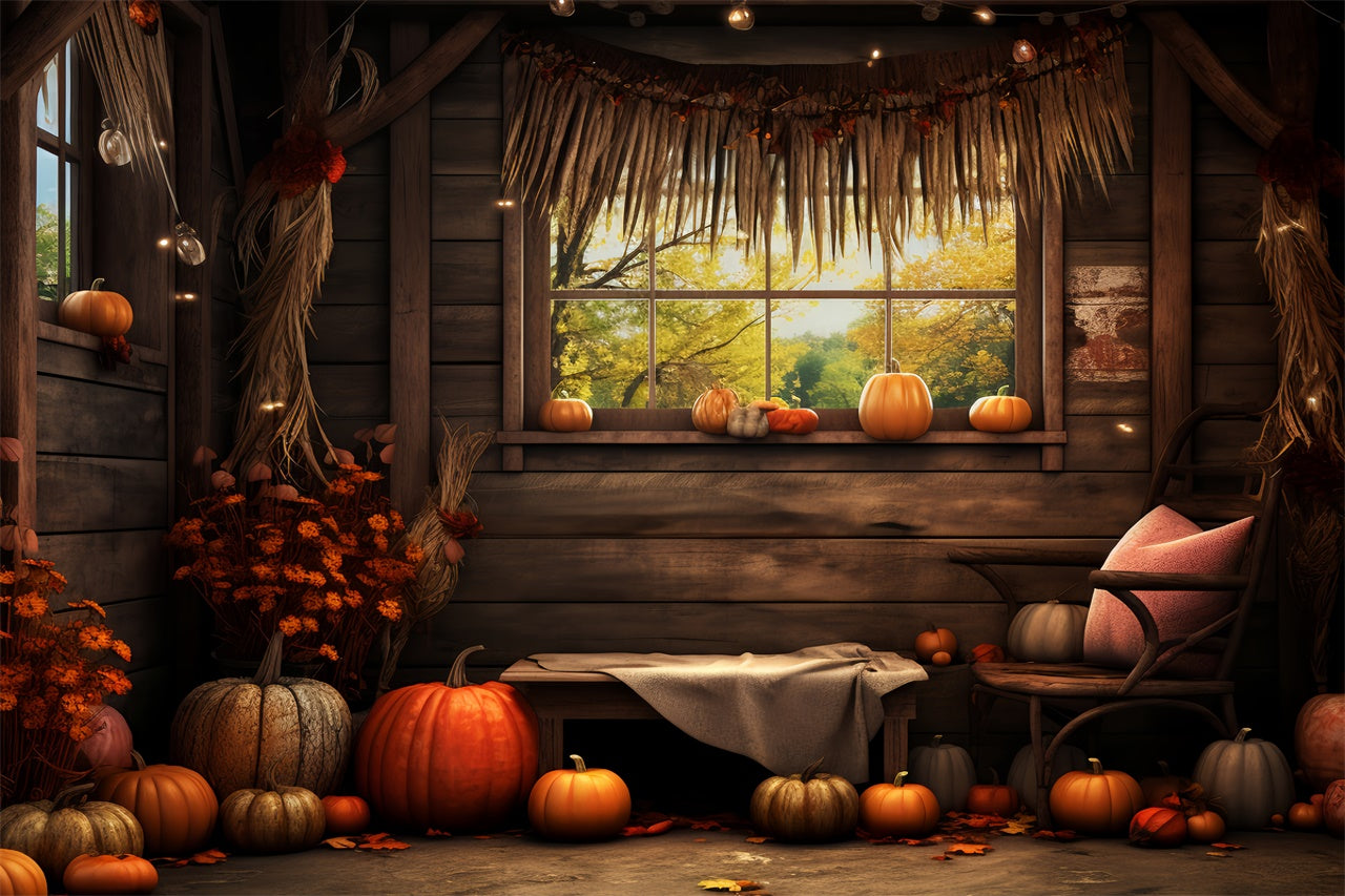 Autumn Pumpkin Barn Window Backdrop BRP7-81