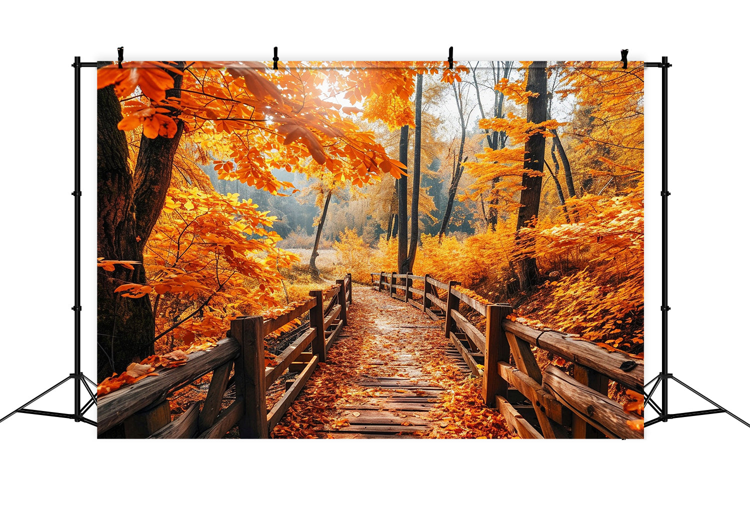 Autumn Red Maple Brown Wooden Bridge Backdrop BRP7-83