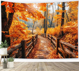 Autumn Red Maple Brown Wooden Bridge Backdrop BRP7-83