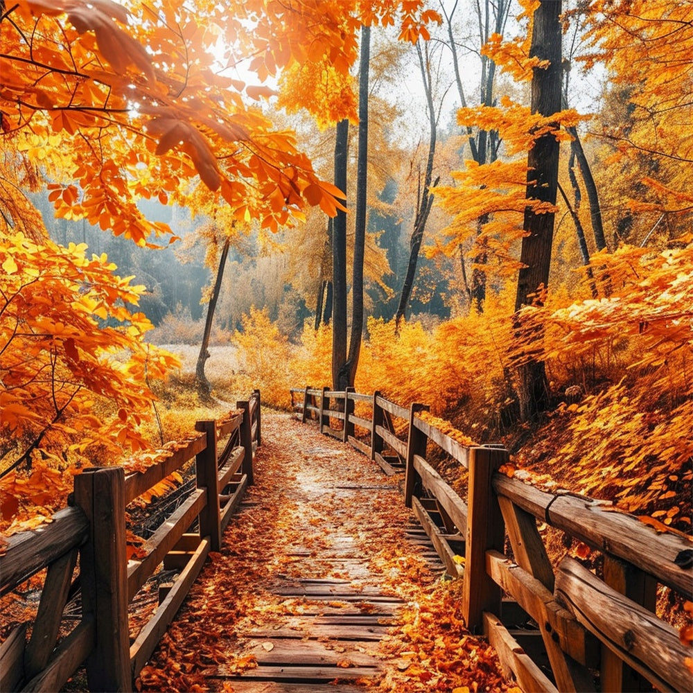 Autumn Red Maple Brown Wooden Bridge Backdrop BRP7-83