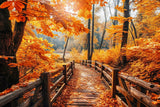 Autumn Red Maple Brown Wooden Bridge Backdrop BRP7-83