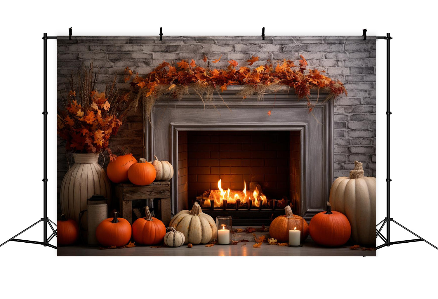 Autumn Fireplace Red Maple Leaves Backdrop BRP7-84