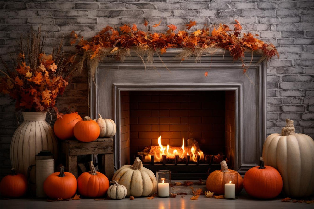 Autumn Fireplace Red Maple Leaves Backdrop BRP7-84