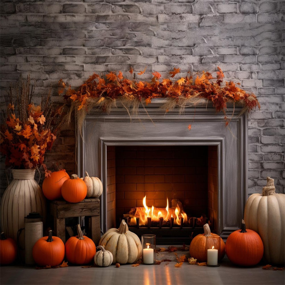 Autumn Fireplace Red Maple Leaves Backdrop BRP7-84