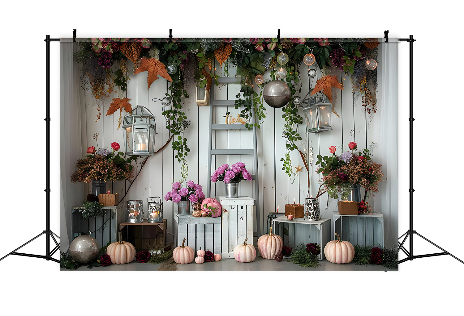 Autumn Pumpkins Flowers and Light Photography Backdrop BRP7-87