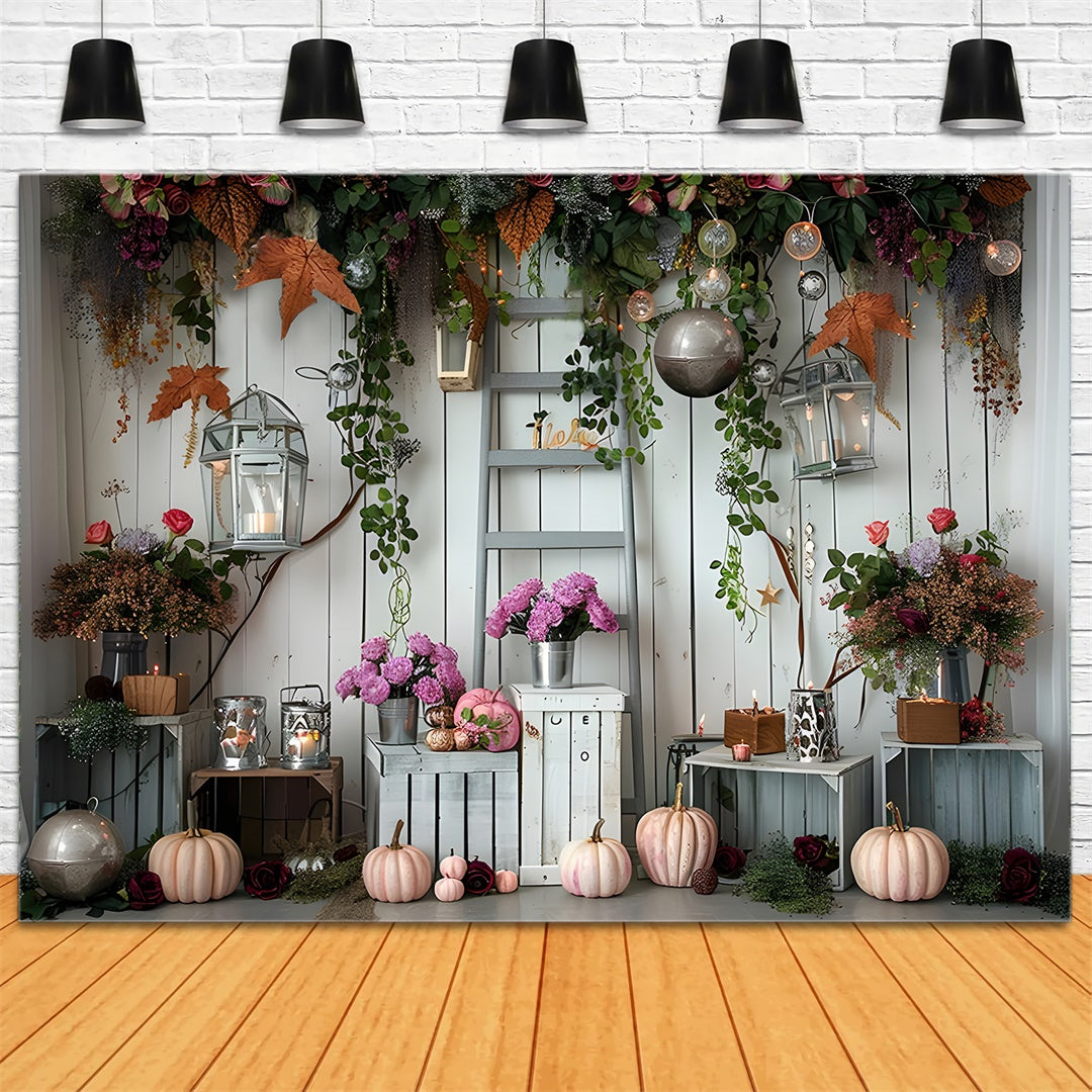 Autumn Pumpkins Flowers and Light Photography Backdrop BRP7-87