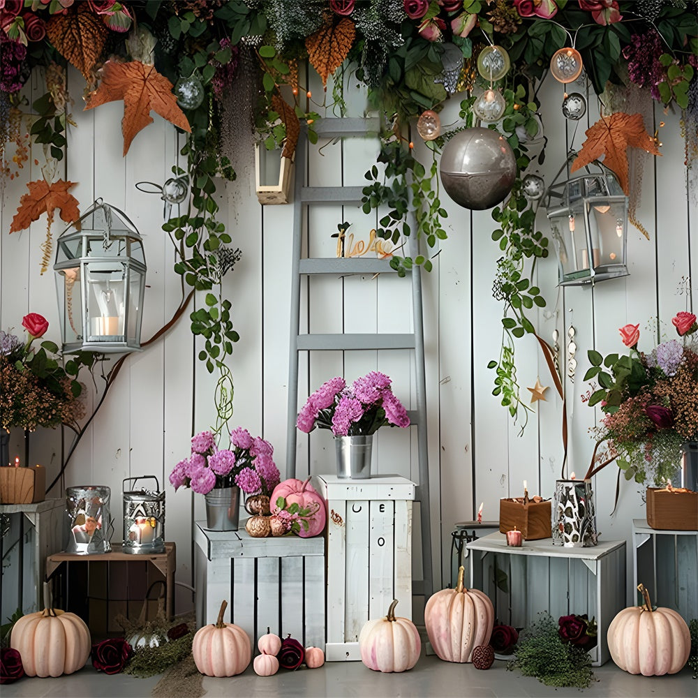 Autumn Pumpkins Flowers and Light Photography Backdrop BRP7-87