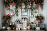 Autumn Pumpkins Flowers and Light Photography Backdrop BRP7-87