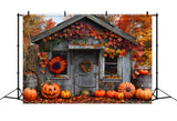 Autumn Forest Wood House Pumpkins Photography Backdrop BRP7-88