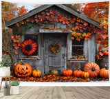 Autumn Forest Wood House Pumpkins Photography Backdrop BRP7-88