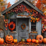 Autumn Forest Wood House Pumpkins Photography Backdrop BRP7-88