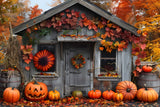 Autumn Forest Wood House Pumpkins Photography Backdrop BRP7-88