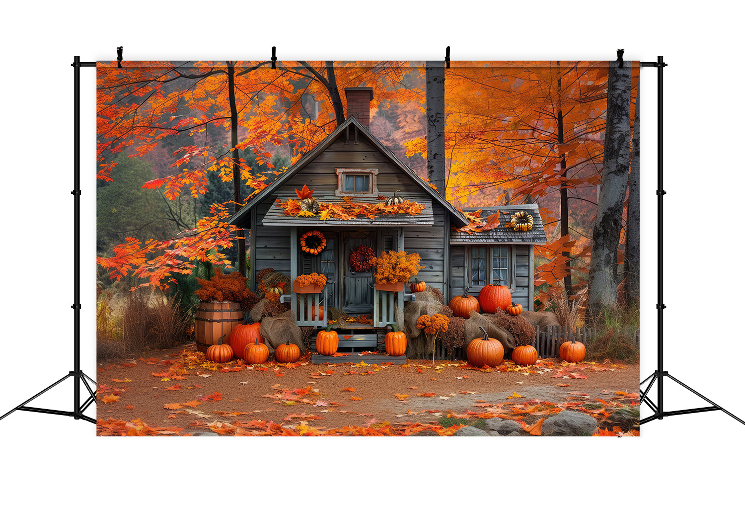 Fall Outdoor Wooden Pumpkin House Backdrop BRP7-89