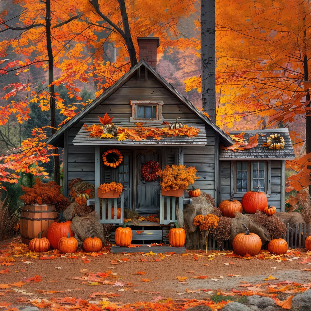 Fall Outdoor Wooden Pumpkin House Backdrop BRP7-89 – Dbackdrop