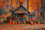 Fall Outdoor Wooden Pumpkin House Backdrop BRP7-89