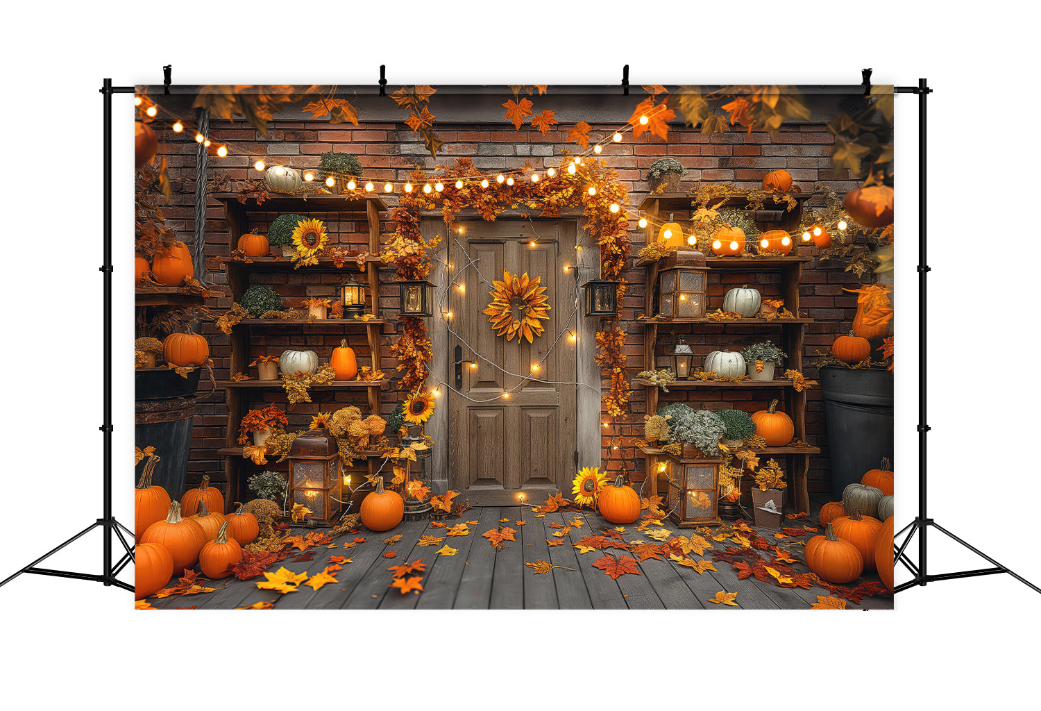 Door Pumpkin Leaves Lamp Fall Backdrop BRP7-90