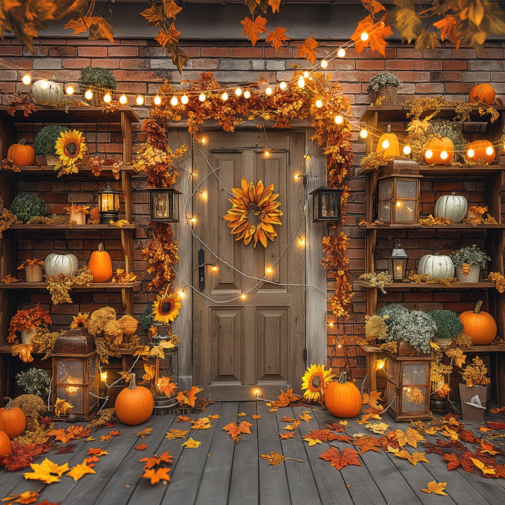 Door Pumpkin Leaves Lamp Fall Backdrop BRP7-90