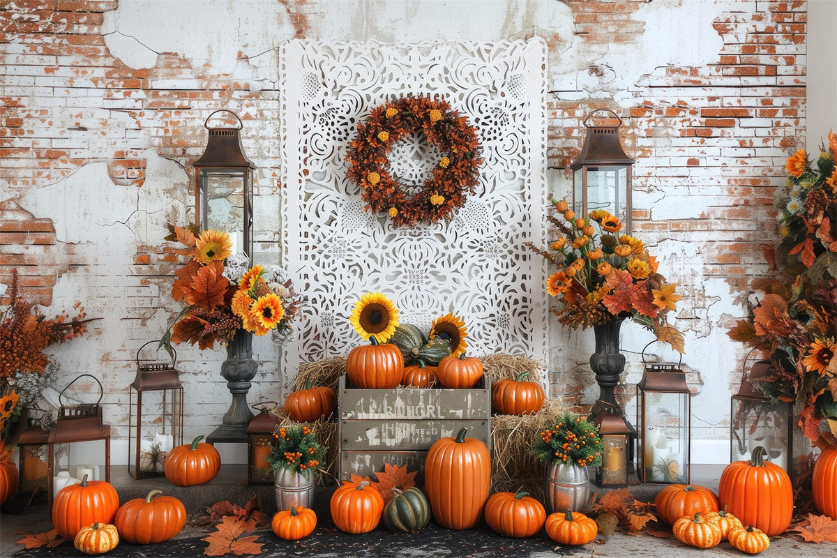 Fall Brick Wall Sunflowers Backdrop BRP7-91