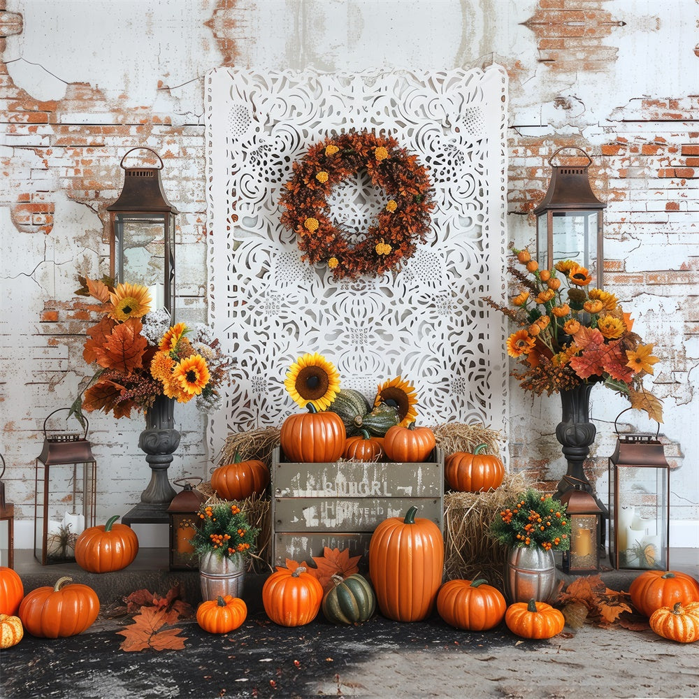 Fall Brick Wall Sunflowers Backdrop BRP7-91