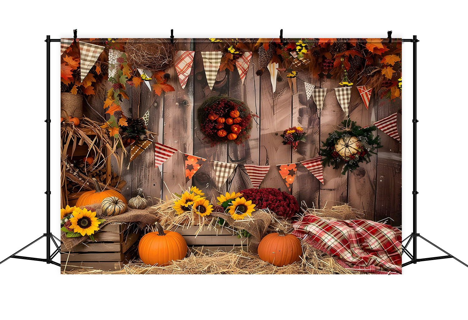 Autumn Brown Wood Flags Pumpkin Photography Backdrop BRP7-93