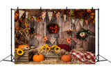 Autumn Brown Wood Flags Pumpkin Photography Backdrop BRP7-93