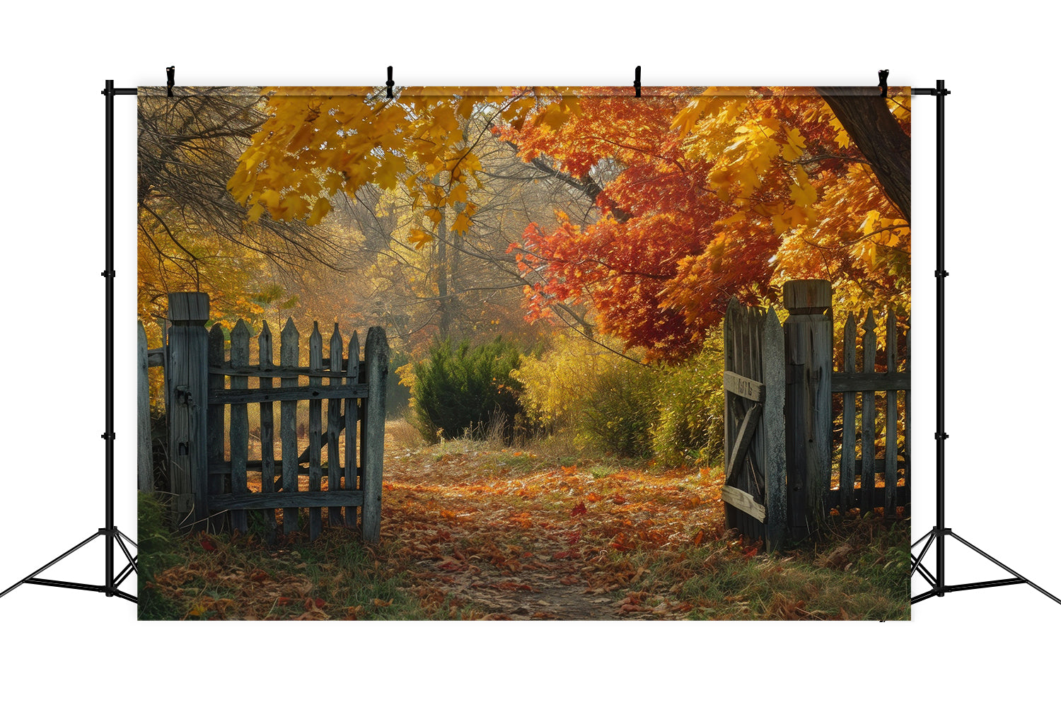 Fall Red Maple Fence Backdrop for Photography BRP7-95