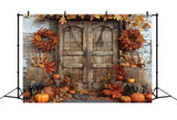 Fall Pumpkin Brick Barn Door Photography Backdrop BRP7-96