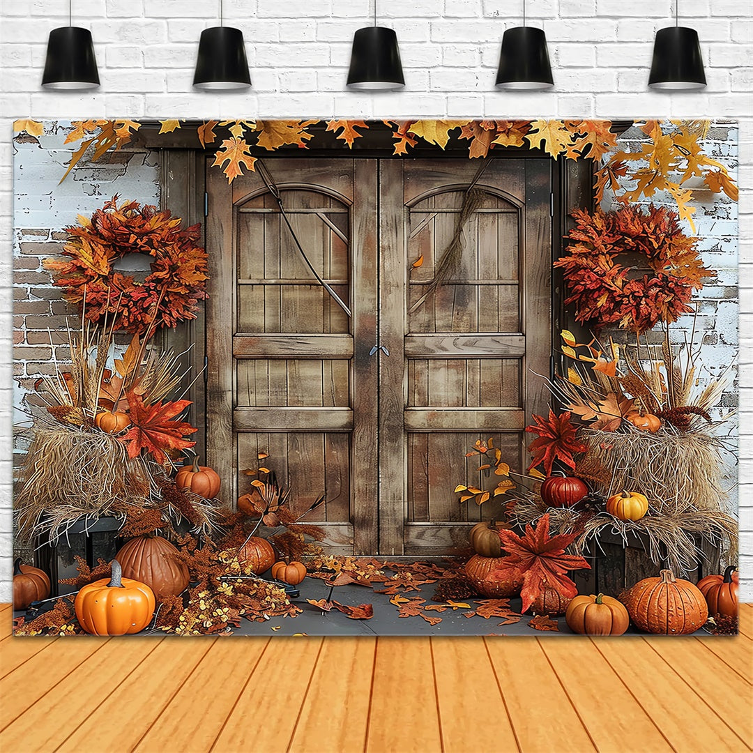 Fall Pumpkin Brick Barn Door Photography Backdrop BRP7-96