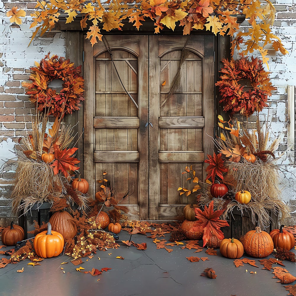 Fall Pumpkin Brick Barn Door Photography Backdrop BRP7-96