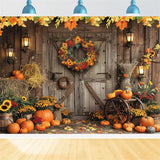 Autumn Barn Door Wreath Pumpkin Photography Backdrop BRP7-97