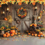 Autumn Barn Door Wreath Pumpkin Photography Backdrop BRP7-97