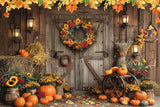 Autumn Barn Door Wreath Pumpkin Photography Backdrop BRP7-97