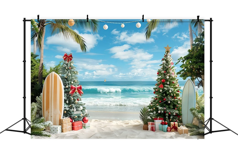 Christmas Palm Trees and Surf Backdrop BRP8-1