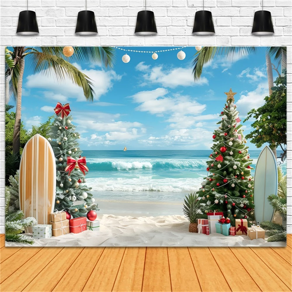 Christmas Palm Trees and Surf Backdrop BRP8-1