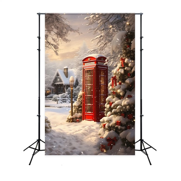 Christmas Red Telephone Booth Snow Backdrop BRP8-106