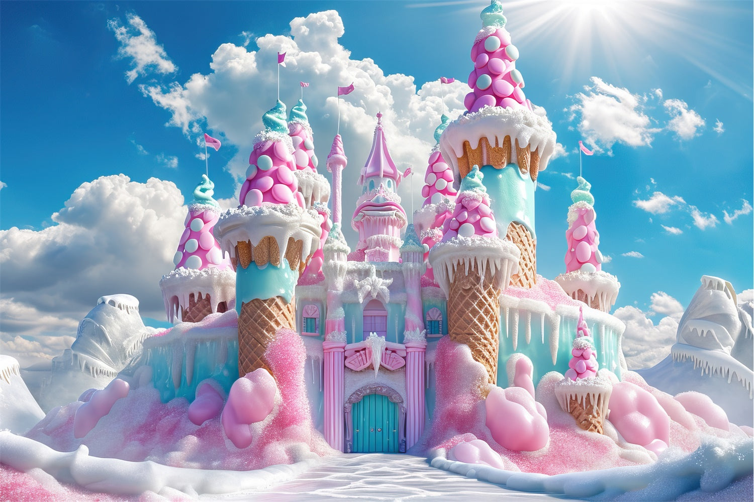 Enchanted Ice Cream Castle Christmas Backdrop BRP8-108