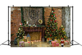 Rustic Christmas Fireplace with Brick Wall Backdrop BRP8-109