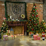 Rustic Christmas Fireplace with Brick Wall Backdrop BRP8-109