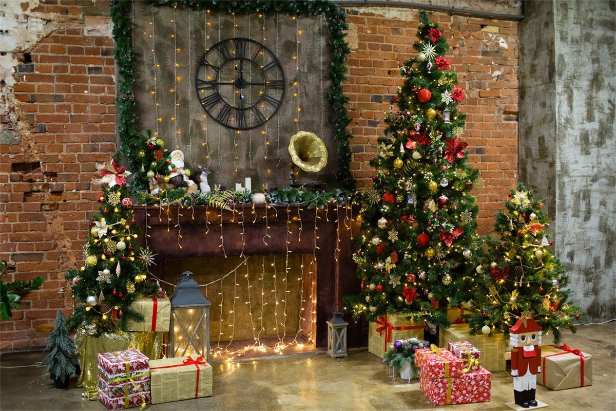 Rustic Christmas Fireplace with Brick Wall Backdrop BRP8-109