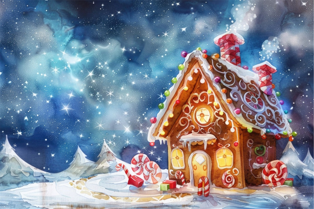 Gingerbread Cottage Under the Stars Backdrop BRP8-110