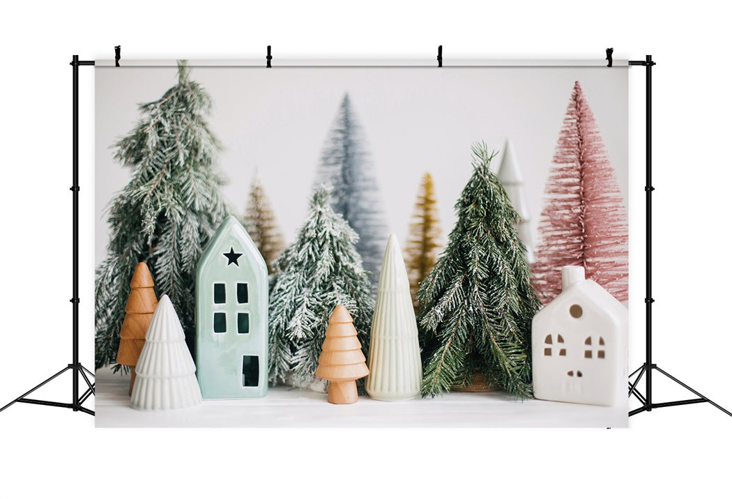 Minimalist Christmas Pines and Houses Backdrop BRP8-111