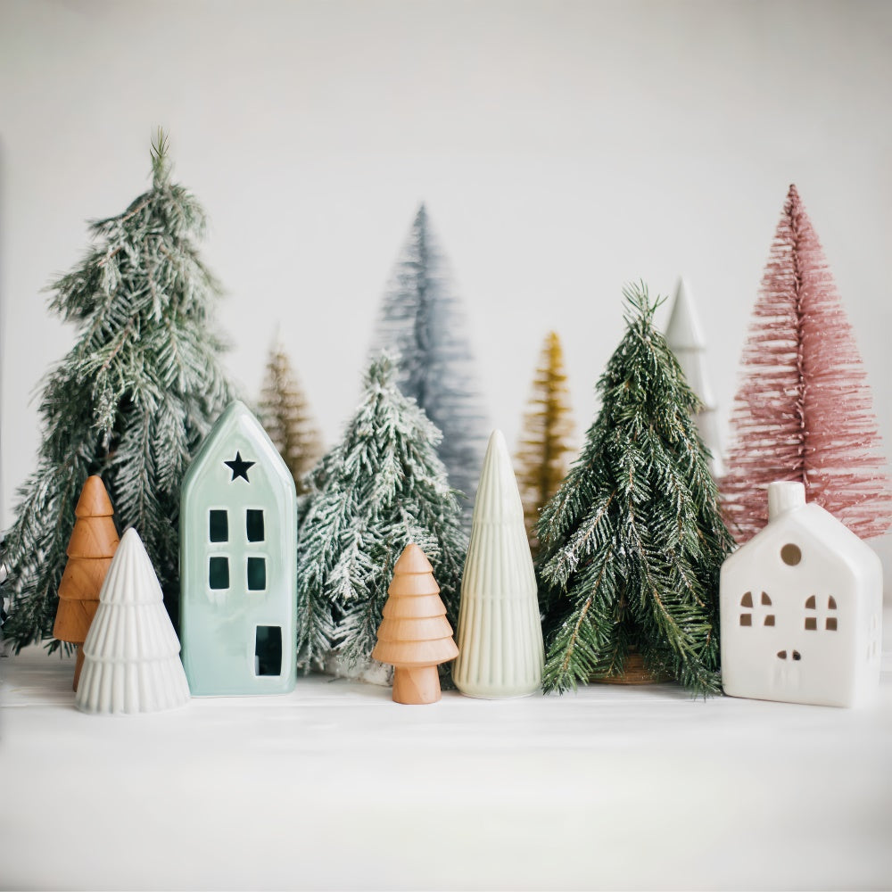 Minimalist Christmas Pines and Houses Backdrop BRP8-111