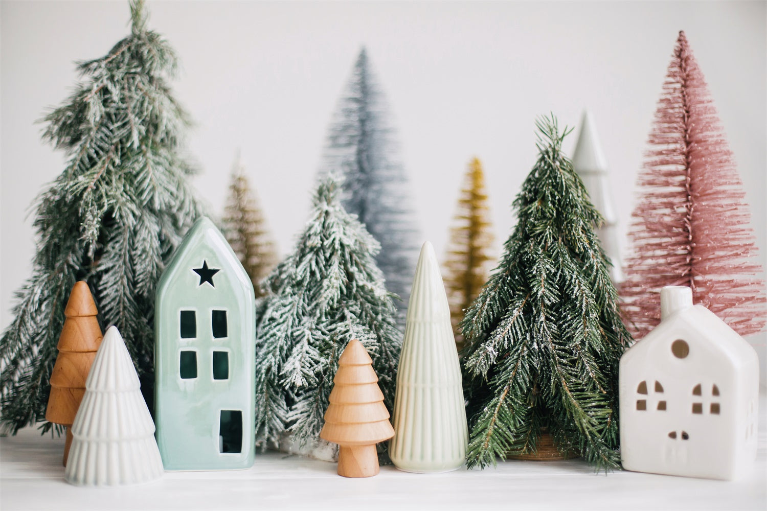 Minimalist Christmas Pines and Houses Backdrop BRP8-111